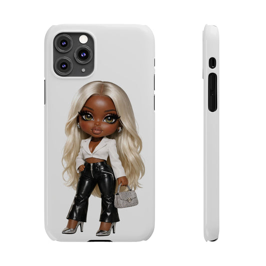 Slim Phone Case — Fashion Doll Girl with Blonde Hair, Leather Pants & Silver Handbag