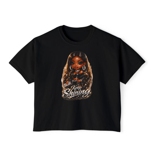 Keep Shining Women's Boxy Tee — Empowering Black Girl Magic Graphic Shirt