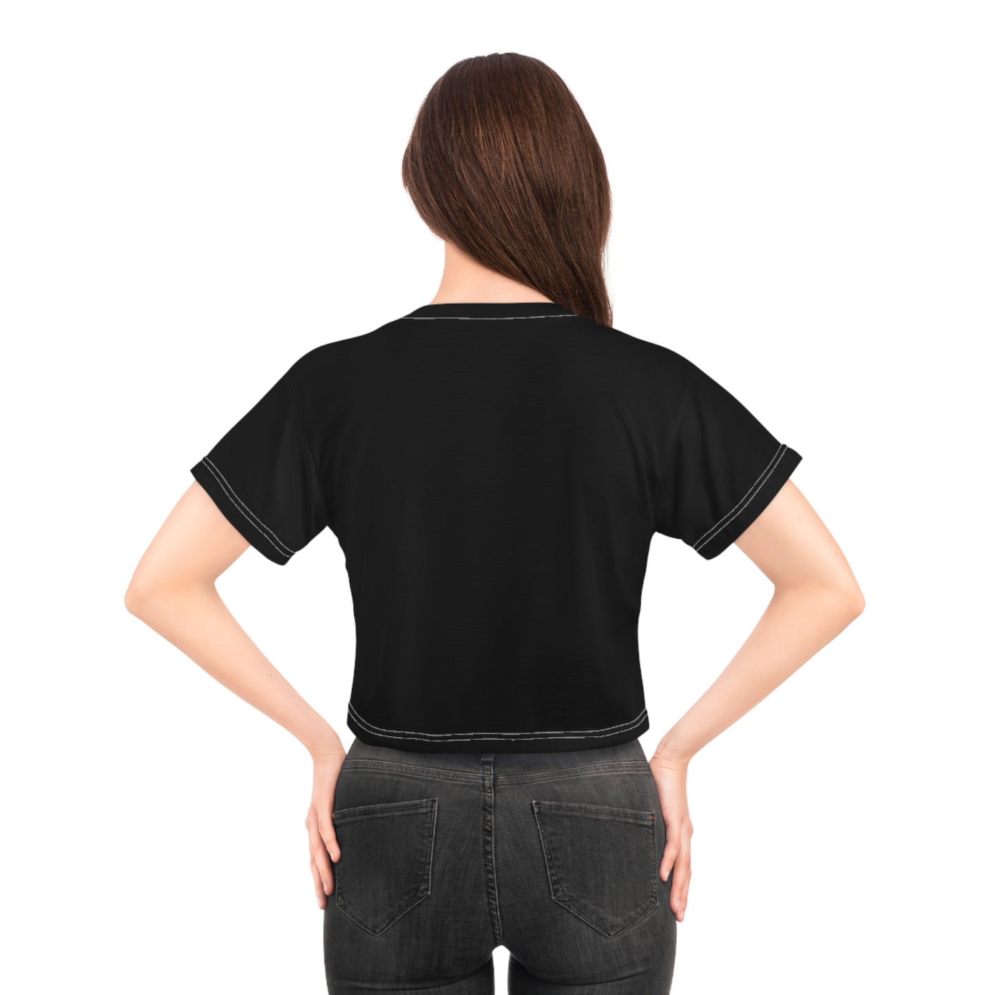 Crop Tee — Curly Brown Doll Graphic Crop Tee (Cute Urban Girl Aesthetic)