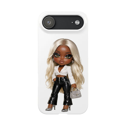 Slim Phone Case — Fashion Doll Girl with Blonde Hair, Leather Pants & Silver Handbag
