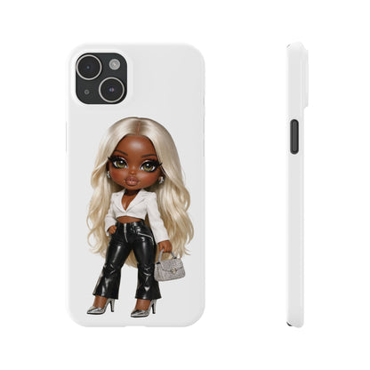 Slim Phone Case — Fashion Doll Girl with Blonde Hair, Leather Pants & Silver Handbag