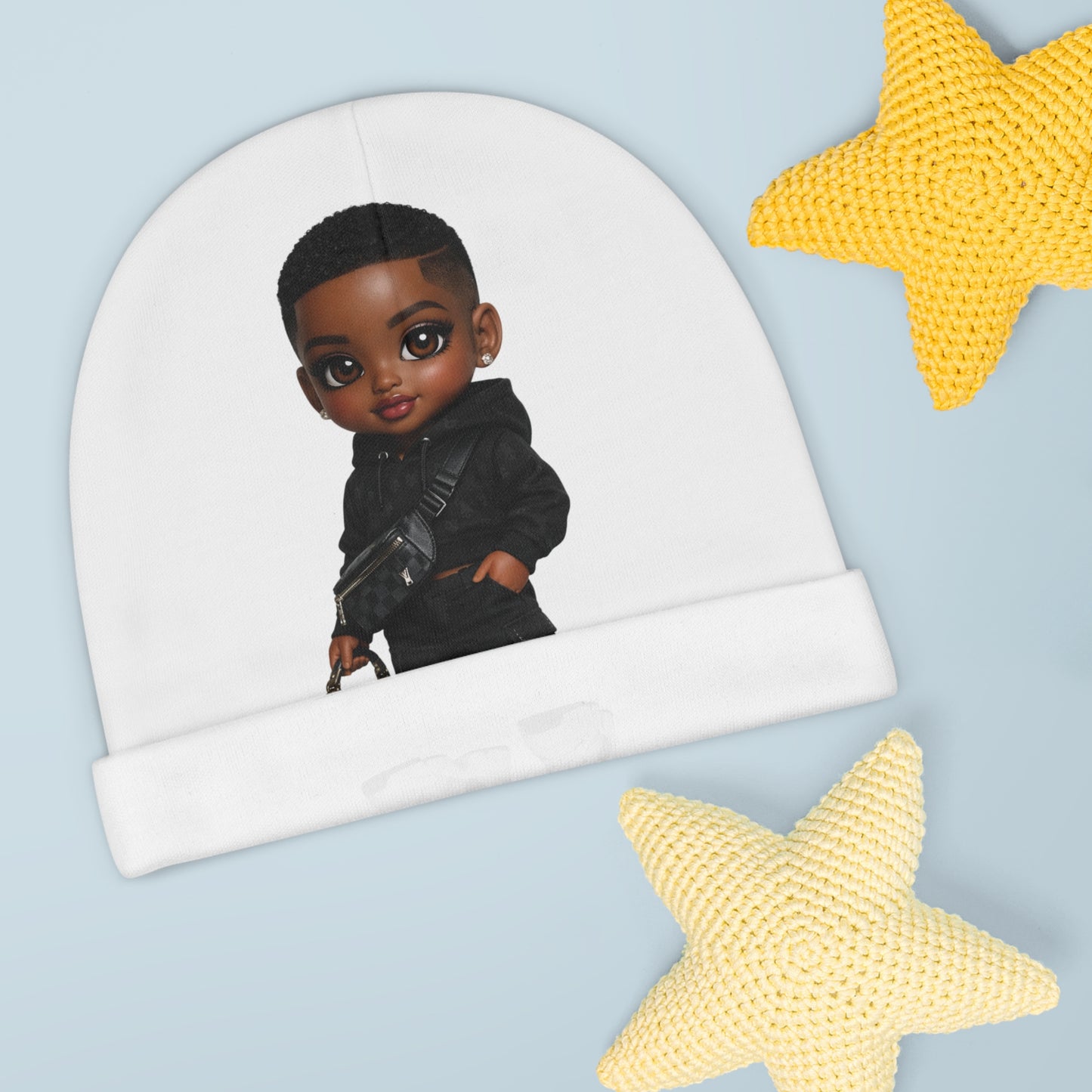 Baby Beanie - Cute Black Baby Boy Graphic Beanie (Stylish Hoodie Outfit)