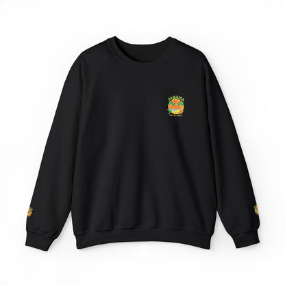 Crewneck Sweatshirt — Small Colorful Floral Crest Chest & Sleeve Design