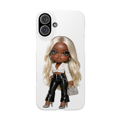 Slim Phone Case — Fashion Doll Girl with Blonde Hair, Leather Pants & Silver Handbag