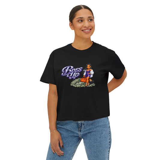 Boss Up Women's Boxy Tee — Retro Pinup Money Hustle Graphic Tee