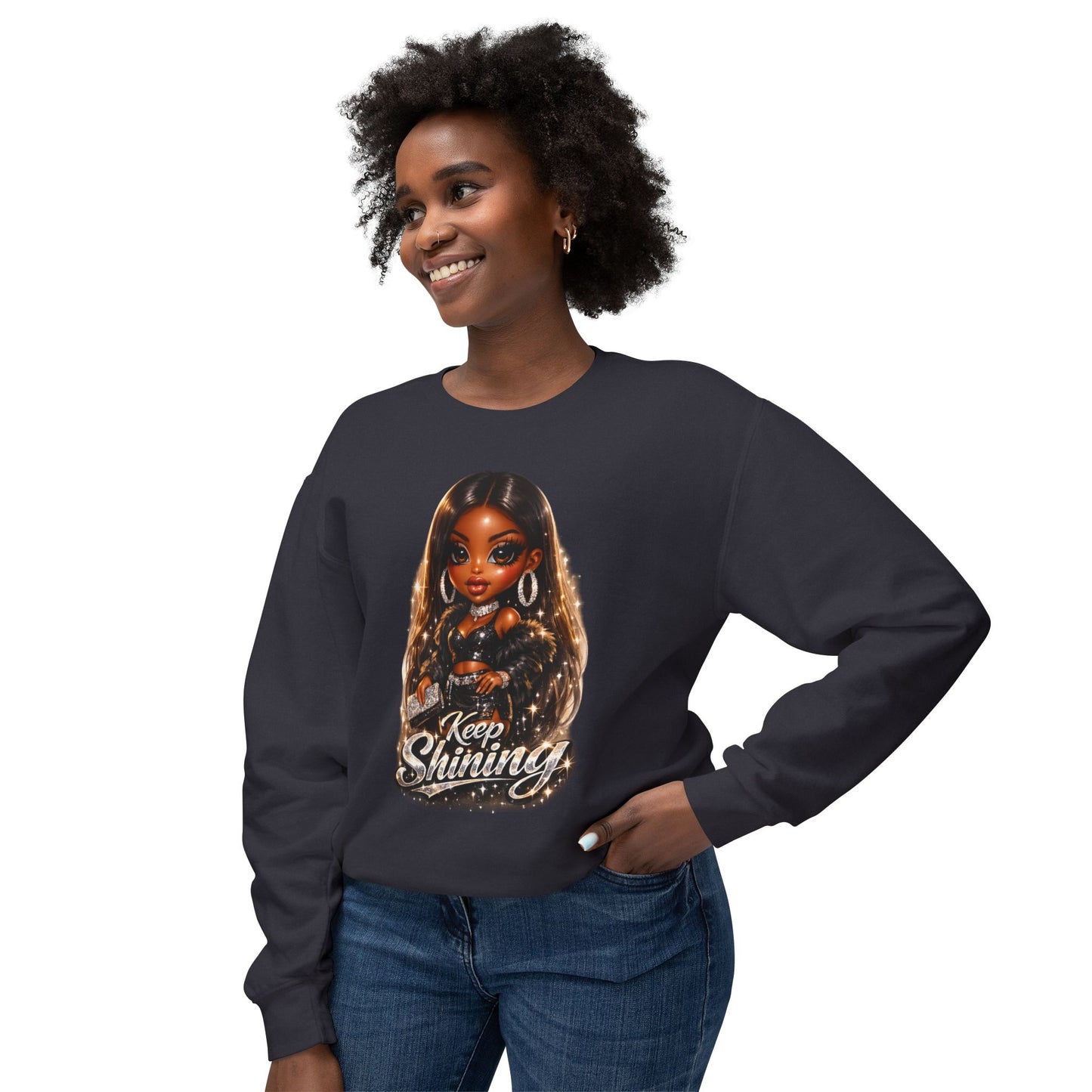 Keep Shining Crewneck Sweatshirt — Empowering Black Girl Magic Graphic