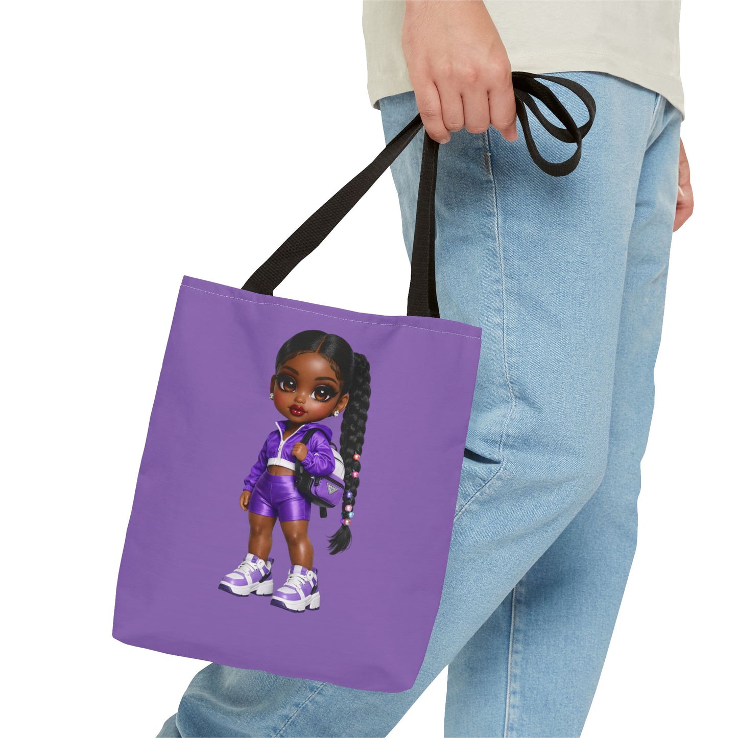 Purple Streetwear Doll Tote Bag - Cute Black Girl Art Bag