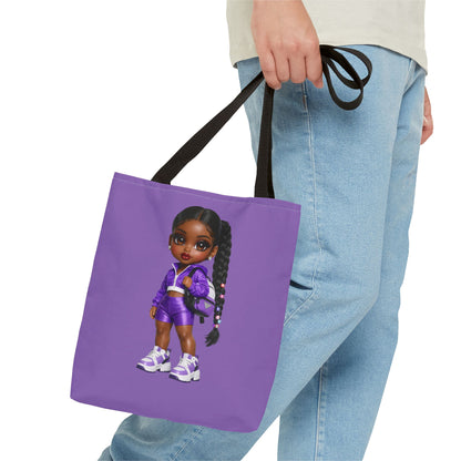 Purple Streetwear Doll Tote Bag - Cute Black Girl Art Bag