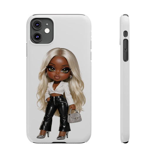 Slim Phone Case — Fashion Doll Girl with Blonde Hair, Leather Pants & Silver Handbag