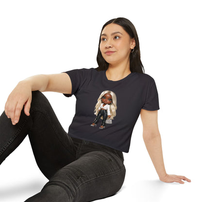 Women's Festival Crop Top — Blonde Doll Graphic Crop Tee for Trendy Festival Looks