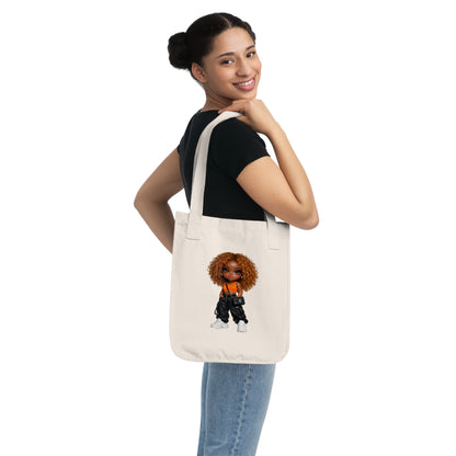 Tote Bag — Cute Cartoon Black Girl Doll Graphic Organic Canvas Tote