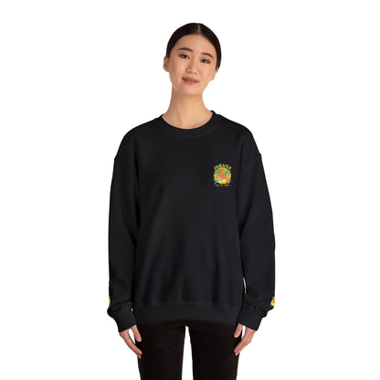 Crewneck Sweatshirt — Small Colorful Floral Crest Chest & Sleeve Design