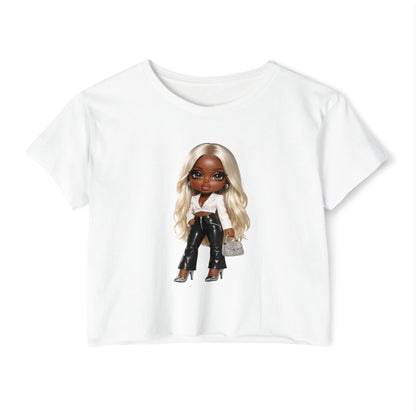 Women's Festival Crop Top — Blonde Doll Graphic Crop Tee for Trendy Festival Looks