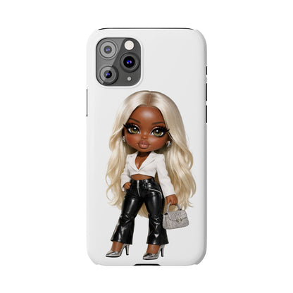 Slim Phone Case — Fashion Doll Girl with Blonde Hair, Leather Pants & Silver Handbag