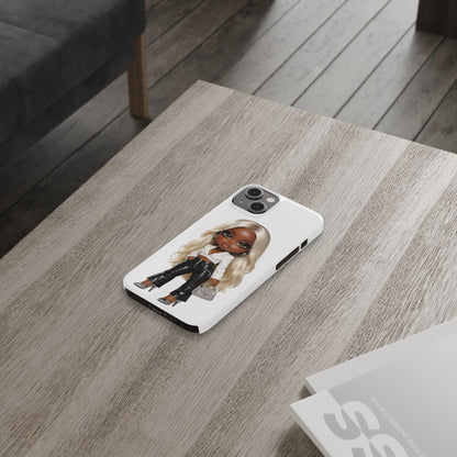 Slim Phone Case — Fashion Doll Girl with Blonde Hair, Leather Pants & Silver Handbag