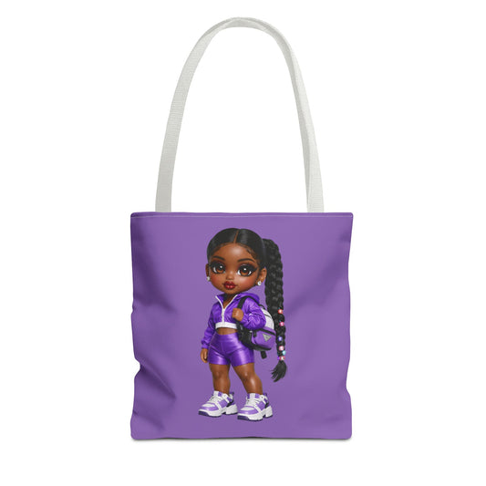 Purple Streetwear Doll Tote Bag - Cute Black Girl Art Bag