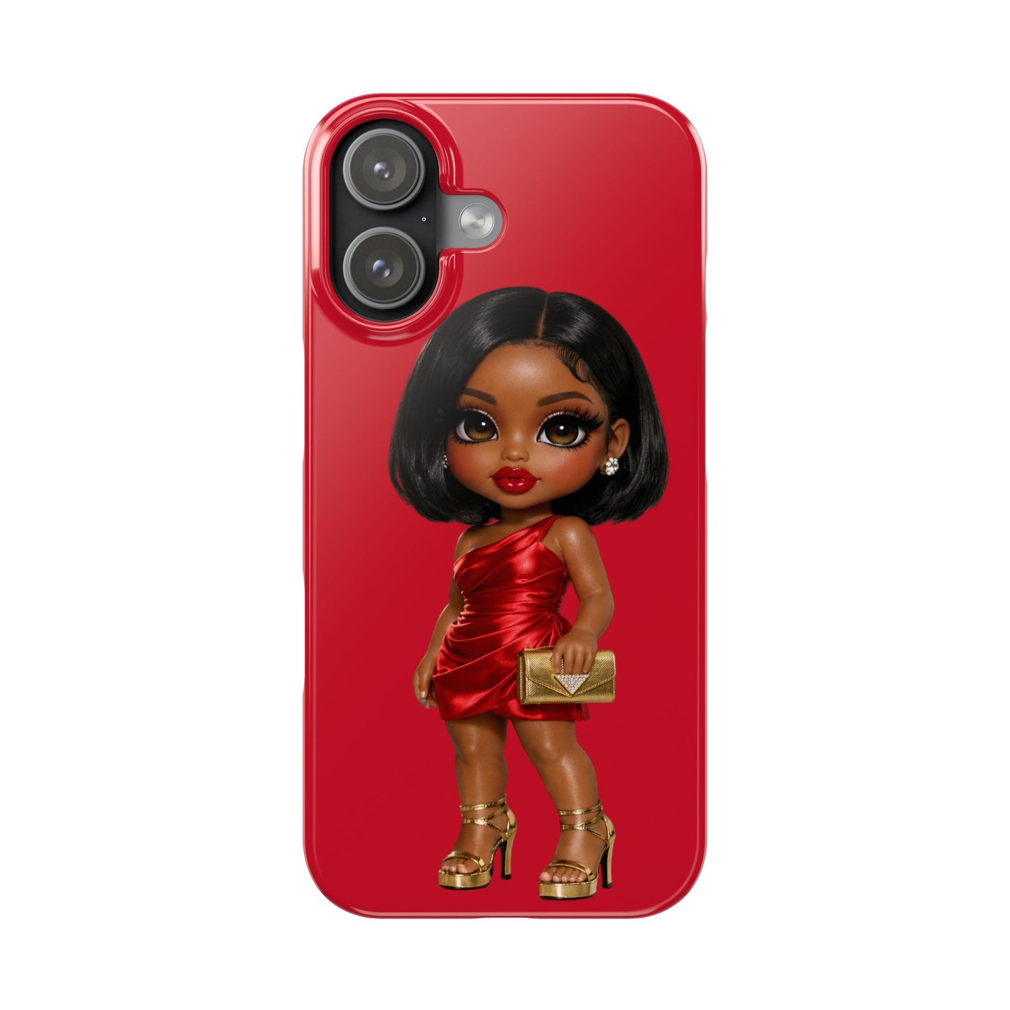 Red Glam Doll Slim Phone Case – Cute Black Girl in Red Dress