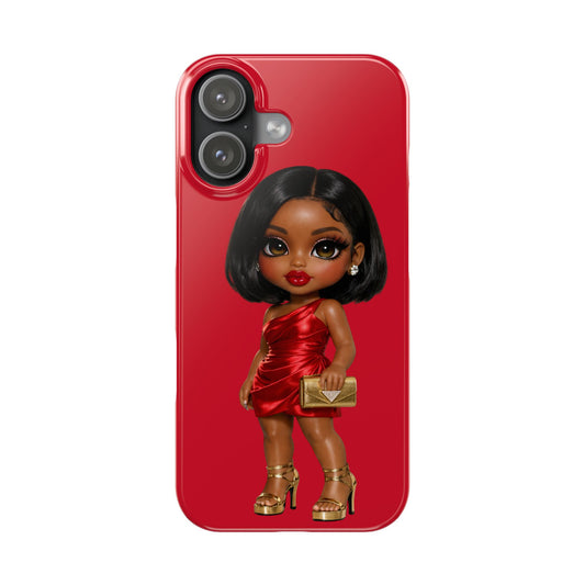 Red Glam Doll Slim Phone Case – Cute Black Girl in Red Dress
