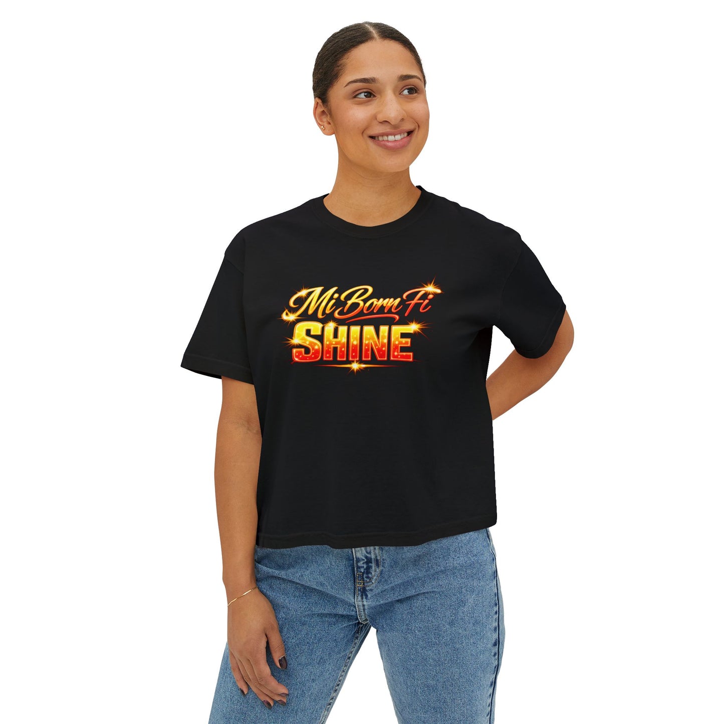Born to Shine Boxy Tee — Women’s Motivational Graphic T‑Shirt