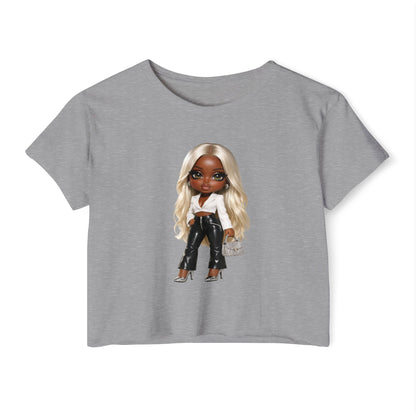 Women's Festival Crop Top — Blonde Doll Graphic Crop Tee for Trendy Festival Looks