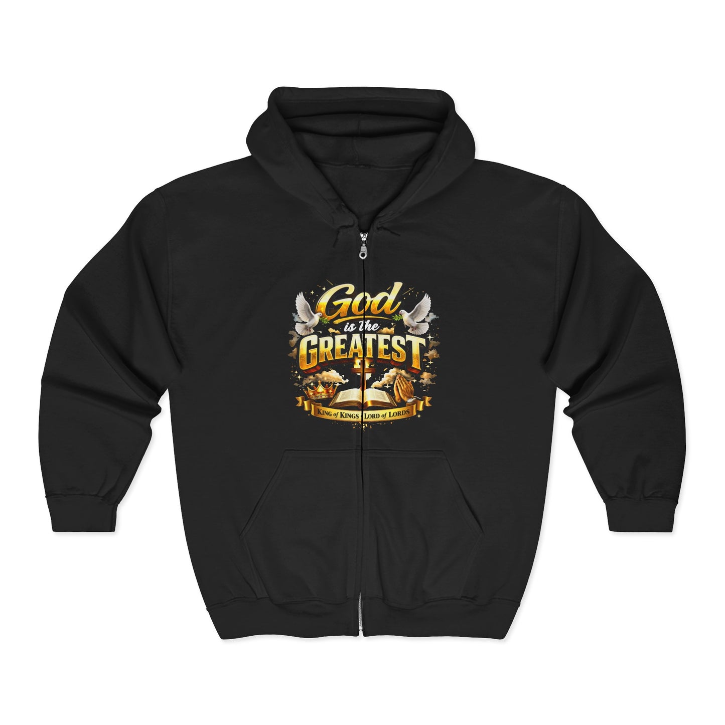 God Is the Greatest Zip Hoodie – Islamic Faith Jacket with Doves & Mosque Design