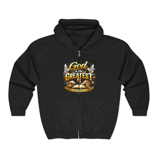 God Is the Greatest Zip Hoodie – Islamic Faith Jacket with Doves & Mosque Design
