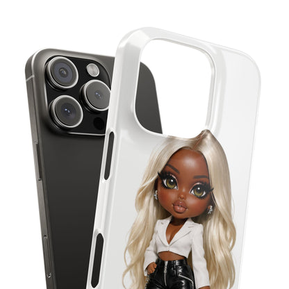 Slim Phone Case — Fashion Doll Girl with Blonde Hair, Leather Pants & Silver Handbag
