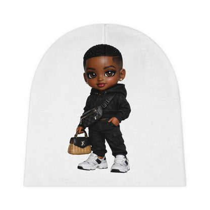 Baby Beanie - Cute Black Baby Boy Graphic Beanie (Stylish Hoodie Outfit)