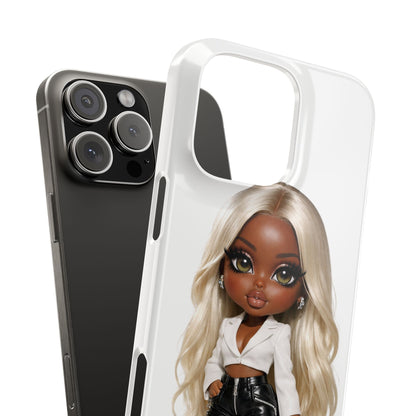 Slim Phone Case — Fashion Doll Girl with Blonde Hair, Leather Pants & Silver Handbag