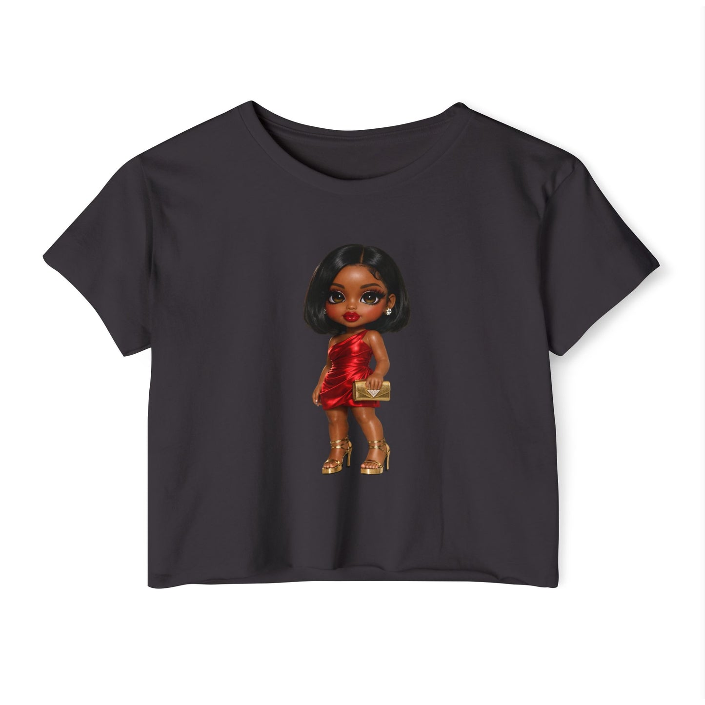 Women's Festival Crop Top — Glam Doll Graphic Crop Tee for Parties & Festivals
