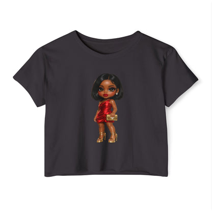 Women's Festival Crop Top — Glam Doll Graphic Crop Tee for Parties & Festivals