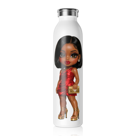Chic Diva Slim Water Bottle — Fashion Doll in Red Dress