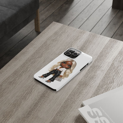Slim Phone Case — Fashion Doll Girl with Blonde Hair, Leather Pants & Silver Handbag