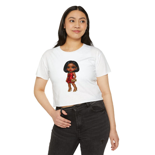 Women's Festival Crop Top — Glam Doll Graphic Crop Tee for Parties & Festivals