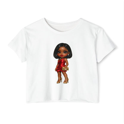 Women's Festival Crop Top — Glam Doll Graphic Crop Tee for Parties & Festivals