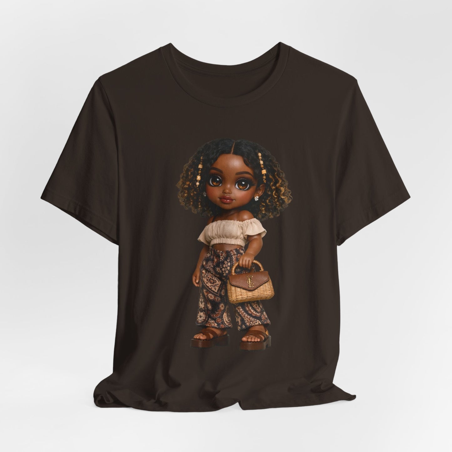 Afro Chic Doll Graphic Tee - Cute Brown Girl Illustration T-Shirt