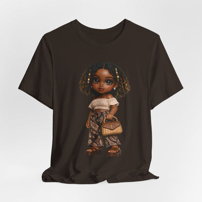 Afro Chic Doll Graphic Tee - Cute Brown Girl Illustration T-Shirt