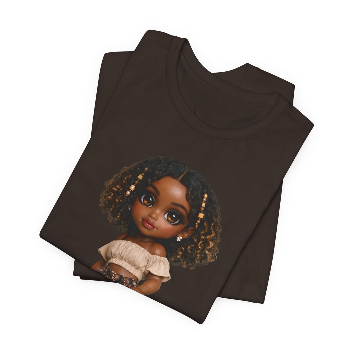Afro Chic Doll Graphic Tee - Cute Brown Girl Illustration T-Shirt