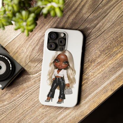 Slim Phone Case — Fashion Doll Girl with Blonde Hair, Leather Pants & Silver Handbag