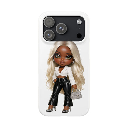 Slim Phone Case — Fashion Doll Girl with Blonde Hair, Leather Pants & Silver Handbag