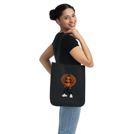 Tote Bag — Cute Cartoon Black Girl Doll Graphic Organic Canvas Tote
