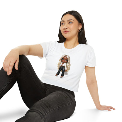 Women's Festival Crop Top — Blonde Doll Graphic Crop Tee for Trendy Festival Looks