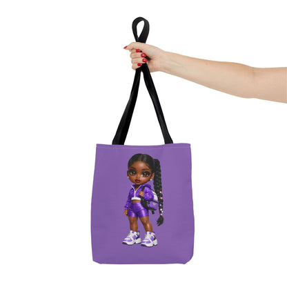 Purple Streetwear Doll Tote Bag - Cute Black Girl Art Bag