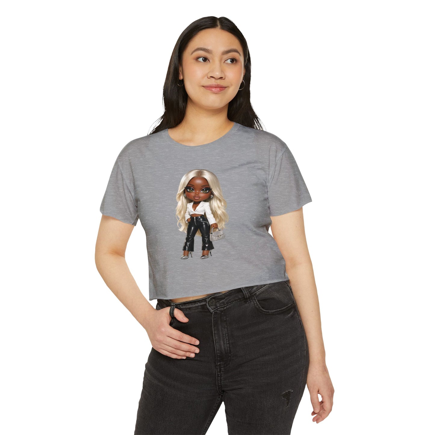 Women's Festival Crop Top — Blonde Doll Graphic Crop Tee for Trendy Festival Looks