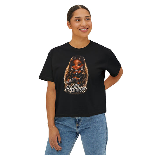 Keep Shining Women's Boxy Tee — Empowering Black Girl Magic Graphic Shirt