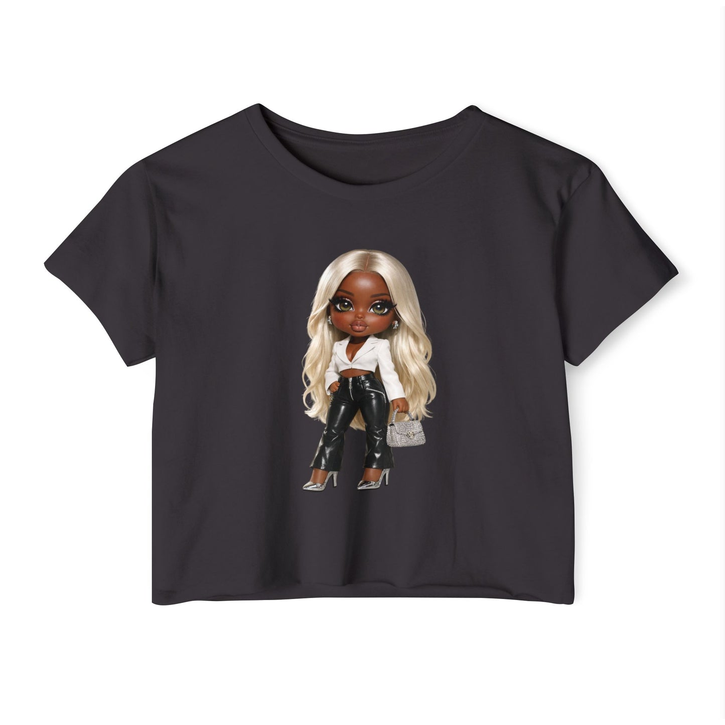 Women's Festival Crop Top — Blonde Doll Graphic Crop Tee for Trendy Festival Looks