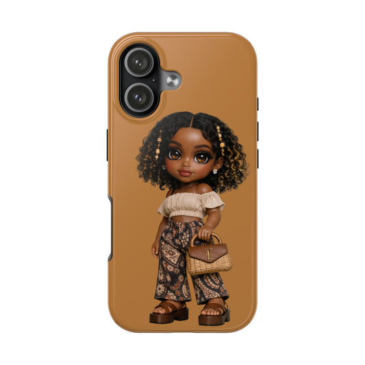 Cute Curly Girl Tough Phone Case — Brown Fashion Doll Protective Cover