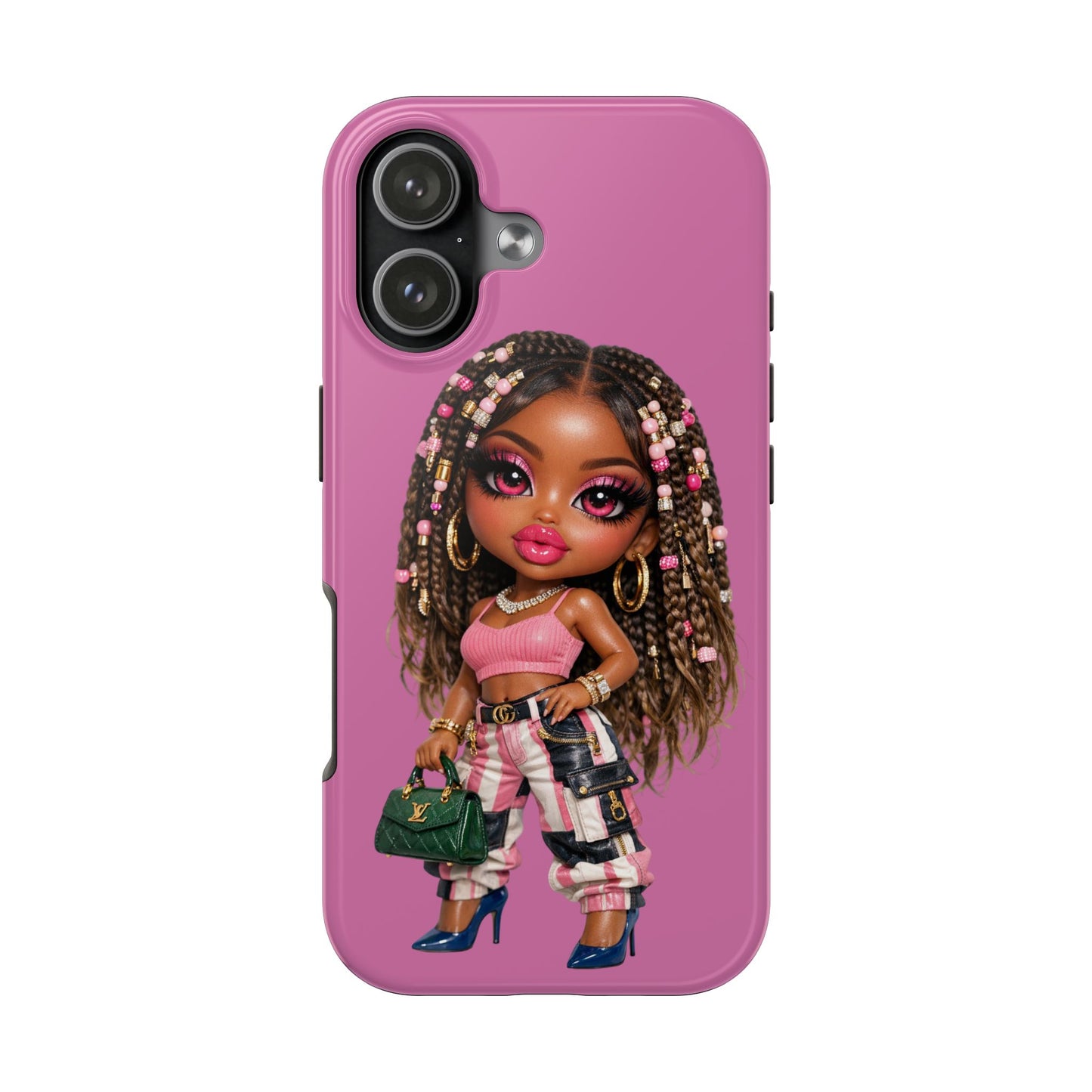 Fashion Doll Tough Phone Case – Pink Bralette & Plaid Pants Cute Girl Design