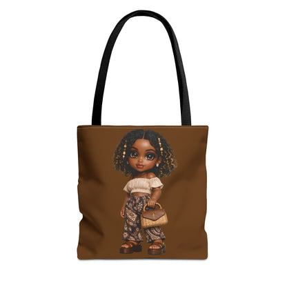 Brown Afro Girl Fashion Illustration Tote Bag – Cute Boho Chic All-Over Print