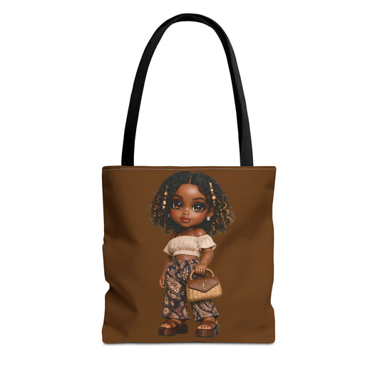 Brown Afro Girl Fashion Illustration Tote Bag – Cute Boho Chic All-Over Print